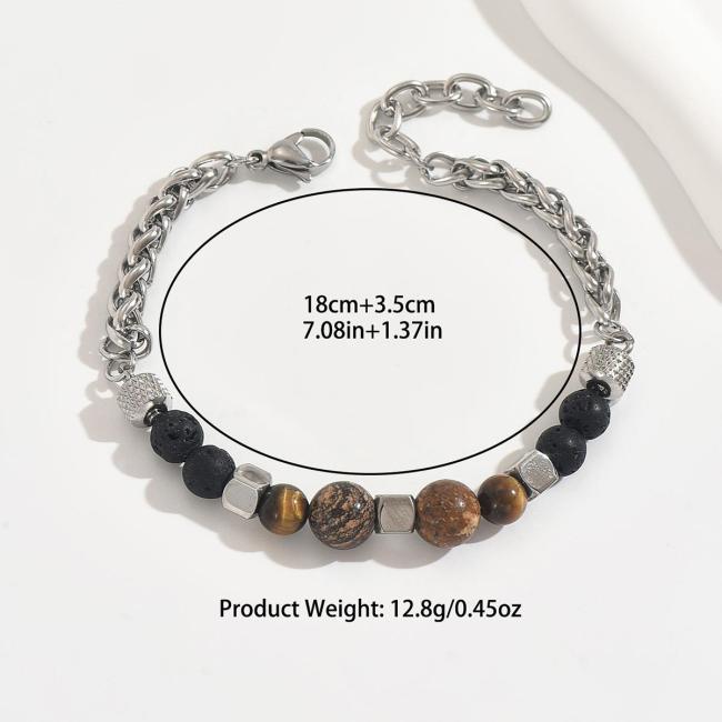 Wholesale Steel Tiger Eye & Lava Rock Bracelet