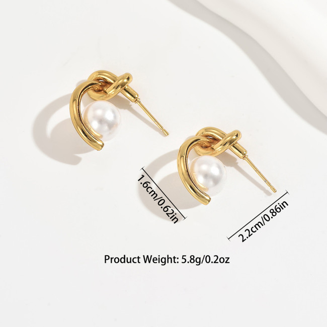 Wholesale Stainless Steel Knot Pearl Earrings