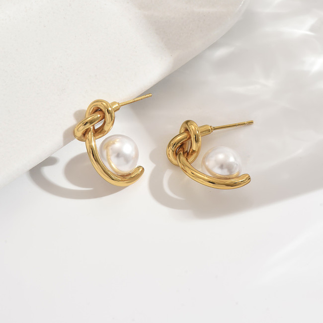 Wholesale Stainless Steel Knot Pearl Earrings