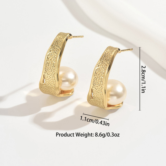 Wholesale Stainless Steel Textured Pearl Earring