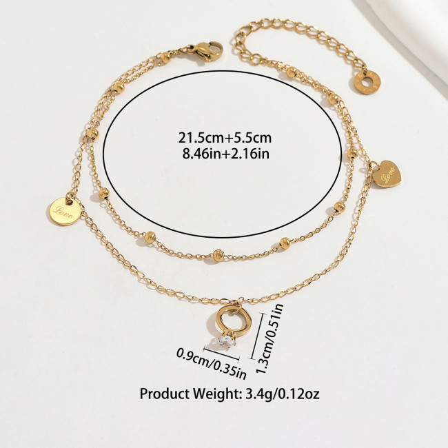 Wholesale Stainless Steel Layered Love Foot Chain