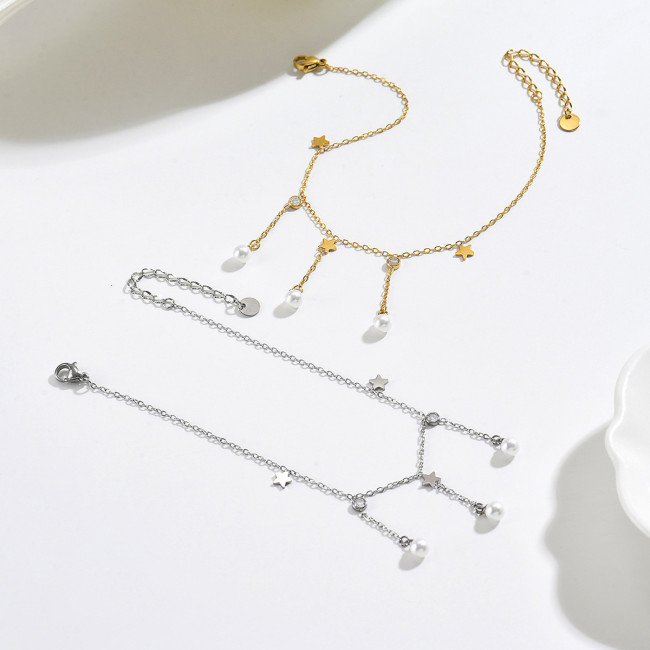 Wholesale Premium Stainless Steel Star & Pearl Anklet