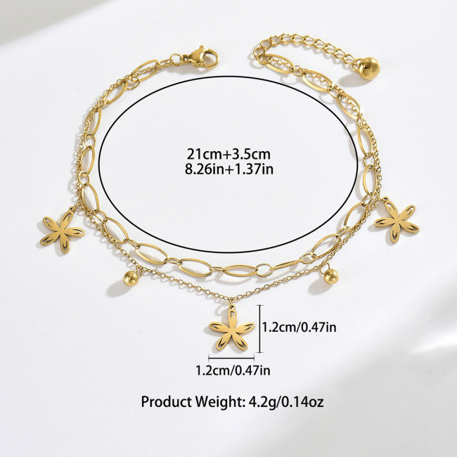 Wholesale Stainless Steel Sleek Layered Station Anklet