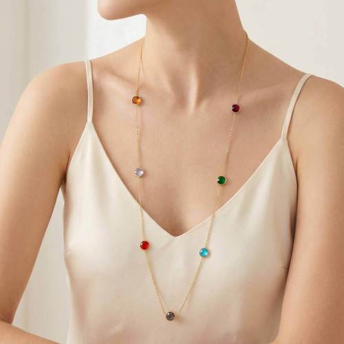 Wholesale Stainless Steel Multi-Color Crystal Long Chain