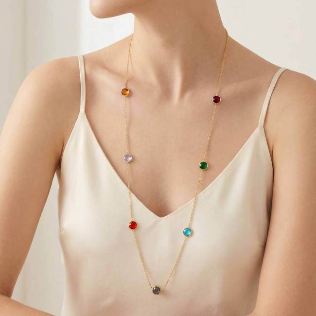 Wholesale Stainless Steel Multi-Color Crystal Long Chain