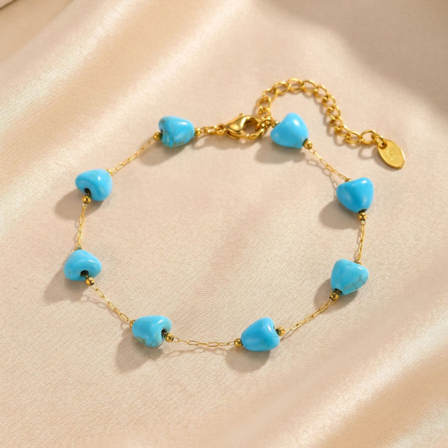 Wholesale Stainless Steel Turquoise Heart Anklet
