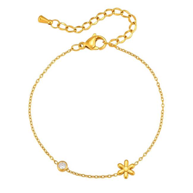 Wholesale Waterproof Stainless Steel Floral Charm Thin Bracelet