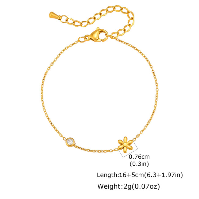 Wholesale Waterproof Stainless Steel Floral Charm Thin Bracelet