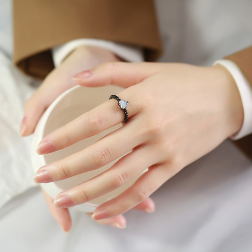 Wholesale Stainless Steel Heart Cut CZ Beaded Ring for Women