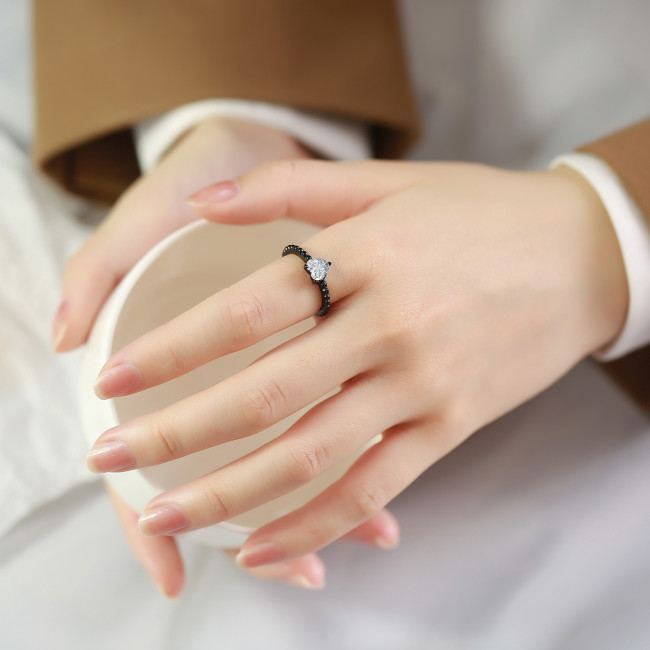 Wholesale Stainless Steel Heart Cut CZ Beaded Ring for Women