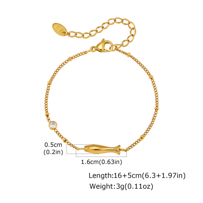 Wholesale Waterproof Stainless Steel Fish Charm Beaded Bracelet