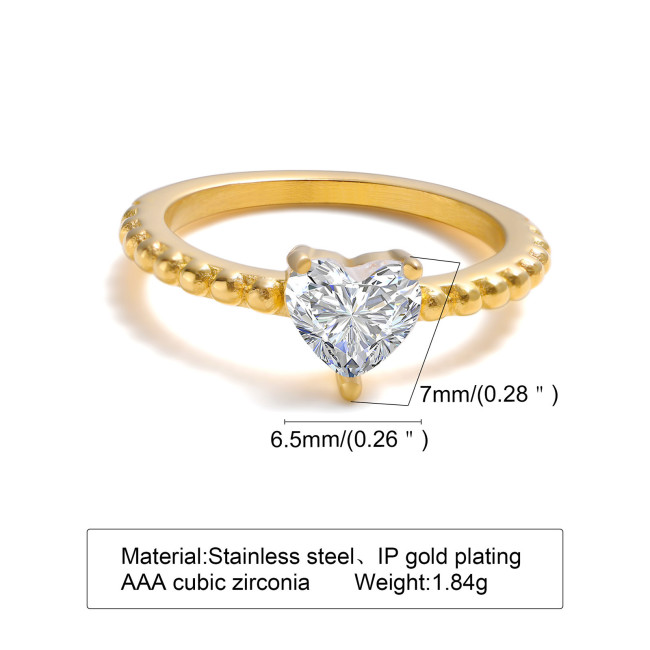 Wholesale Stainless Steel Heart Cut CZ Beaded Ring for Women