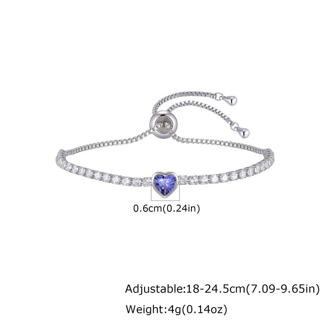 Wholesale Adjustable Heart Birthstone CZ Tennis Bracelet for Women
