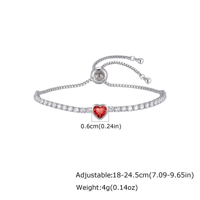Wholesale Adjustable Heart Birthstone CZ Tennis Bracelet for Women
