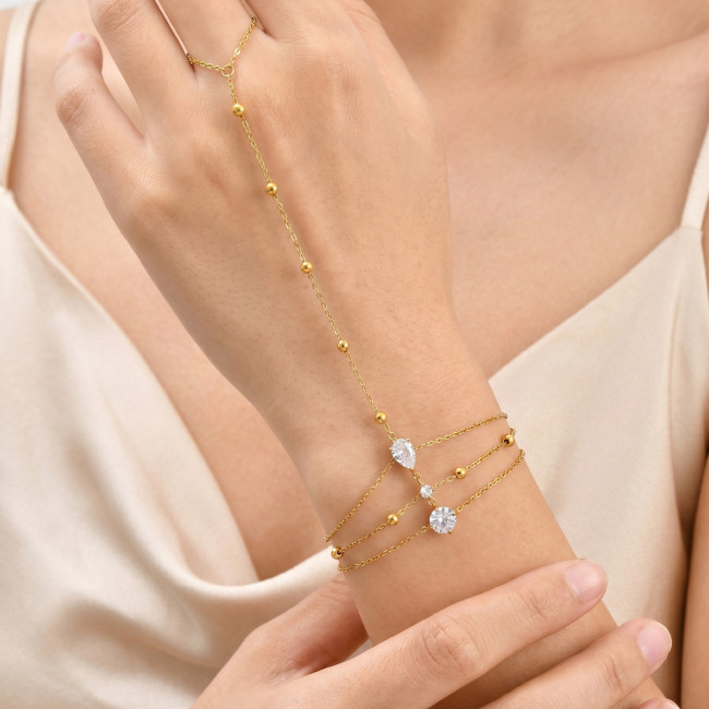 Wholesale Delicate CZ Beaded Multi-Layer Hand Chain Slave Bracelet