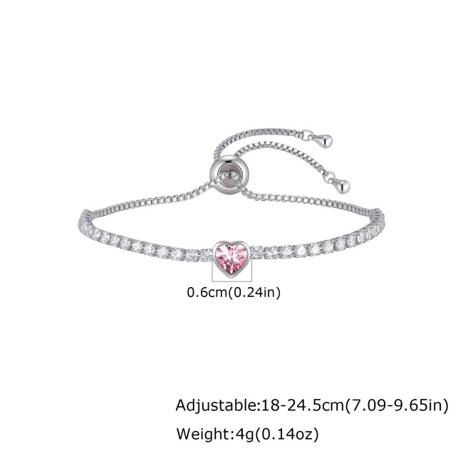 Wholesale Adjustable Heart Birthstone CZ Tennis Bracelet for Women
