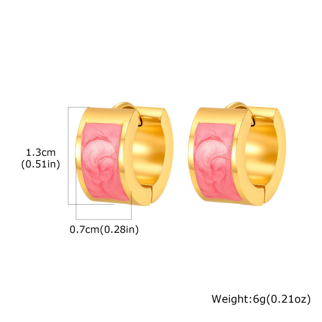 Bulk Chunky Gold Enamel Hoop Earrings Set in White & Pink