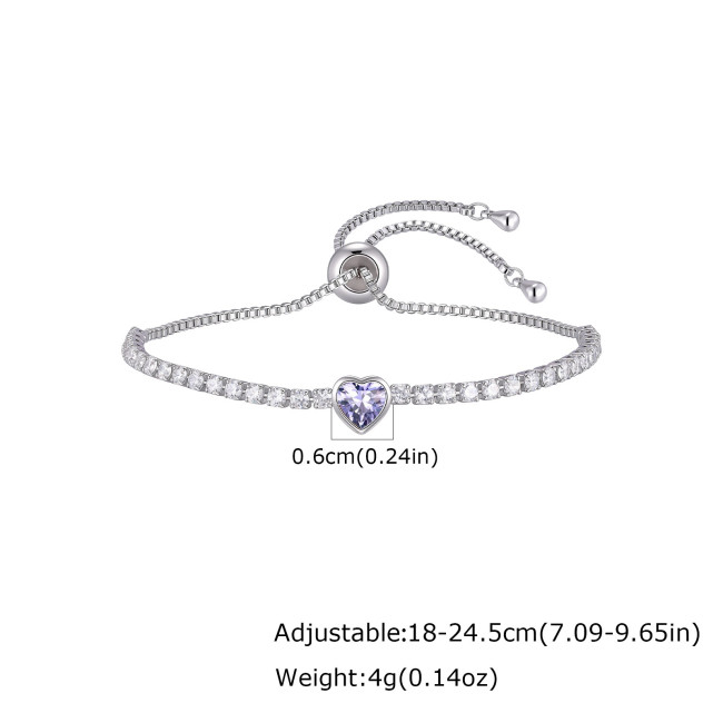 Wholesale Adjustable Heart Birthstone CZ Tennis Bracelet for Women