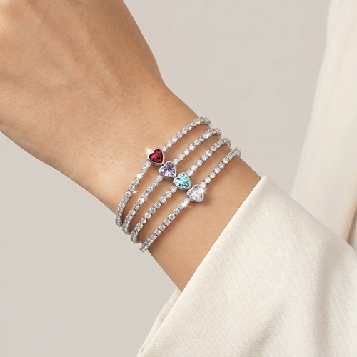 Wholesale Adjustable Heart Birthstone CZ Tennis Bracelet for Women