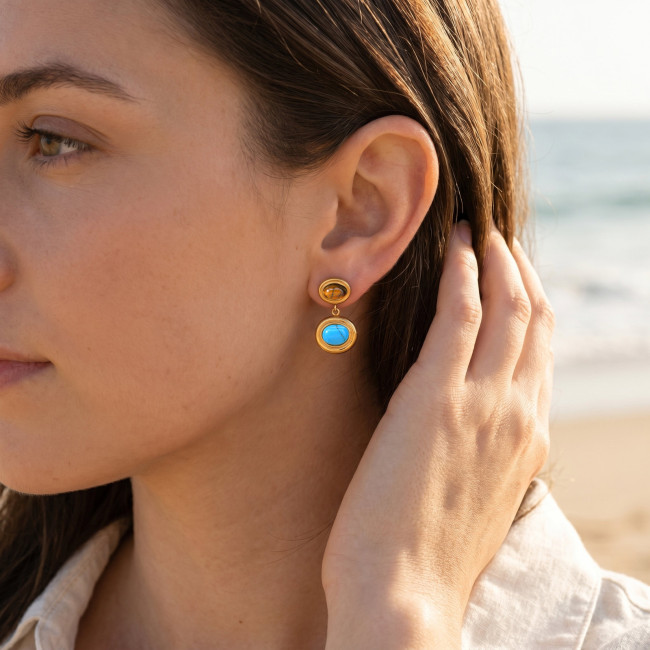 Wholesale Waterproof Stainless Steel Natural Gemstone Drop Earrings