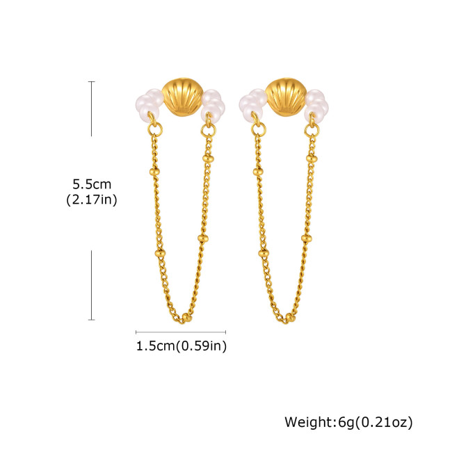 Wholesale Seashell Pearl Bead Ear Cuff with Drop Chain