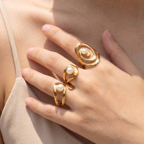 Wholesale Modern Chic Pearl Accent Irregular Swirl Open Ring Set