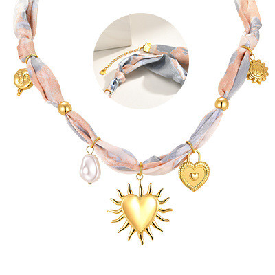 Wholesale Vintage Silk Scarf Statement Choker with Celestial Charms