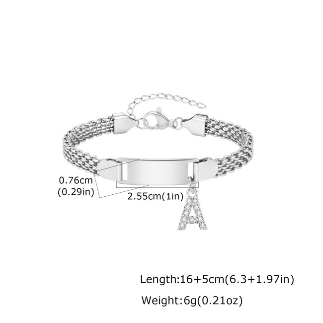 Wholesale Personalized Stainless Steel Mesh Chain Initial Charm Bracelet