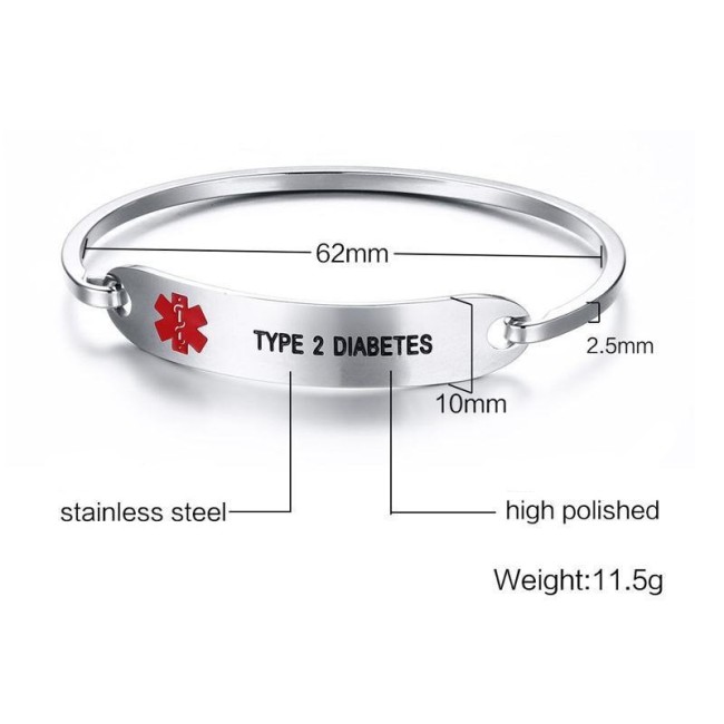 Wholesale Stainless Steel Medical Alert ID Bangle Bracelet