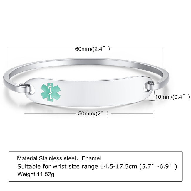 Wholesale Stainless Steel Medical Alert ID Bangle Bracelet