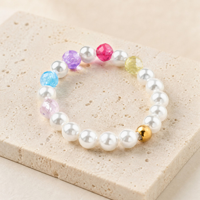 Wholesale Pearl & Colorful Faceted Crystal Bead Stretch Ring