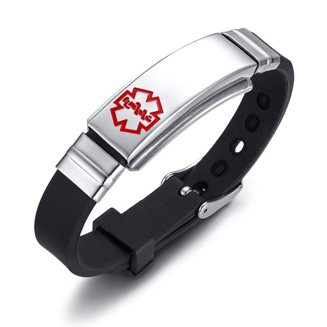 Wholesale Stainless Steel Personalized Silicone Medical Alert Bracelet