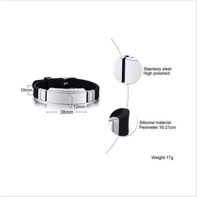 Wholesale Stainless Steel Personalized Silicone Medical Alert Bracelet