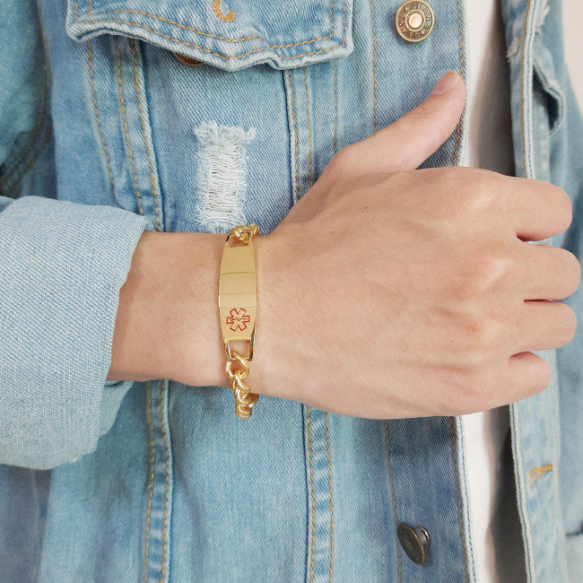 Wholesale Stainless Steel Medical Alert Bracelet Gold ID Chain Bracelet