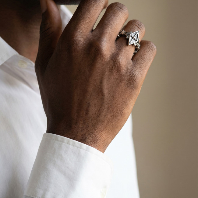 Wholesale Men's Stainless Steel Carved Cross Scrollwork Ring