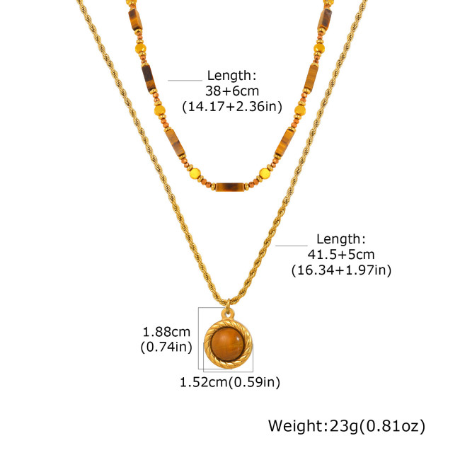 Wholesale Stainless Steel Vintage Tiger Eye Double Layer Necklace