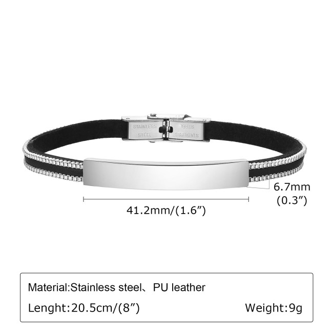 Wholesale Stainless Steel Personalized PU Leather Box Chain Bar Bracelet