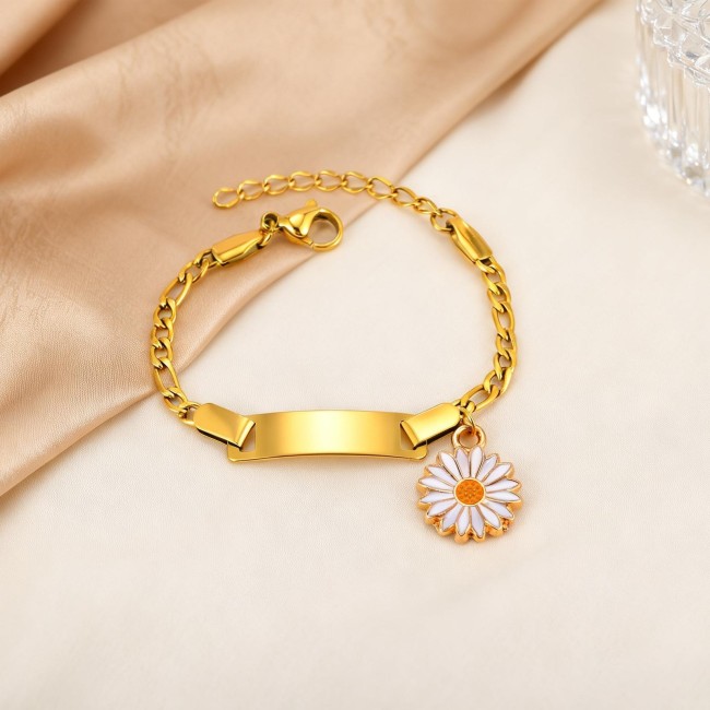 Wholesale Stainless Steel Personalized Sunflower ID Bracelet for Kid