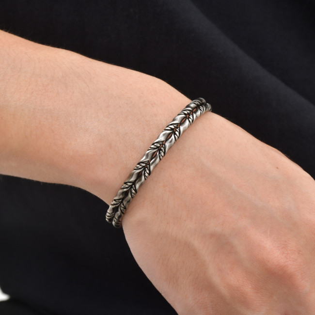 Wholesale Men's Stainless Steel Braided Wire Open Cuff Bracelet