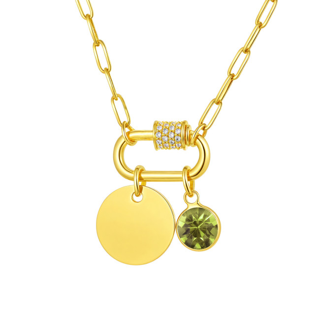 Wholesale Stainless Steel Custom Birthstone Blank Disc Pendant Necklace