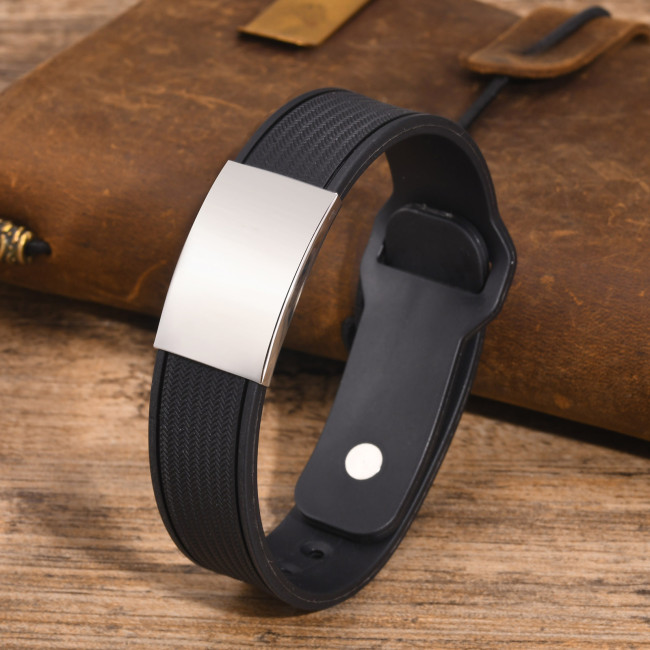 Wholesale Stainless Steel Customizable Blank ID Silicone Wristband