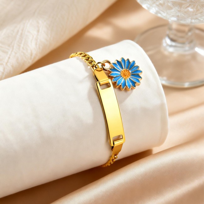 Wholesale Stainless Steel Personalized Sunflower ID Bracelet for Kid