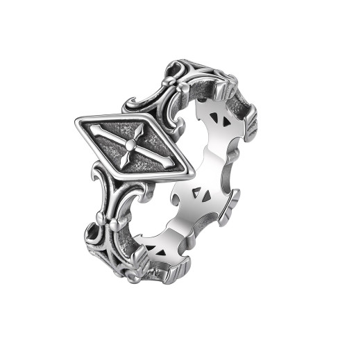 Wholesale Men's Stainless Steel Carved Cross Scrollwork Ring
