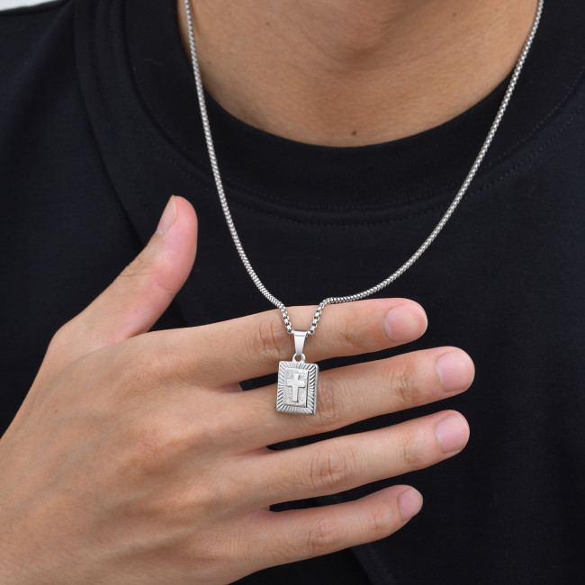 Wholesale Stainless Steel Textured Cross Bar Dog Tag Pendant