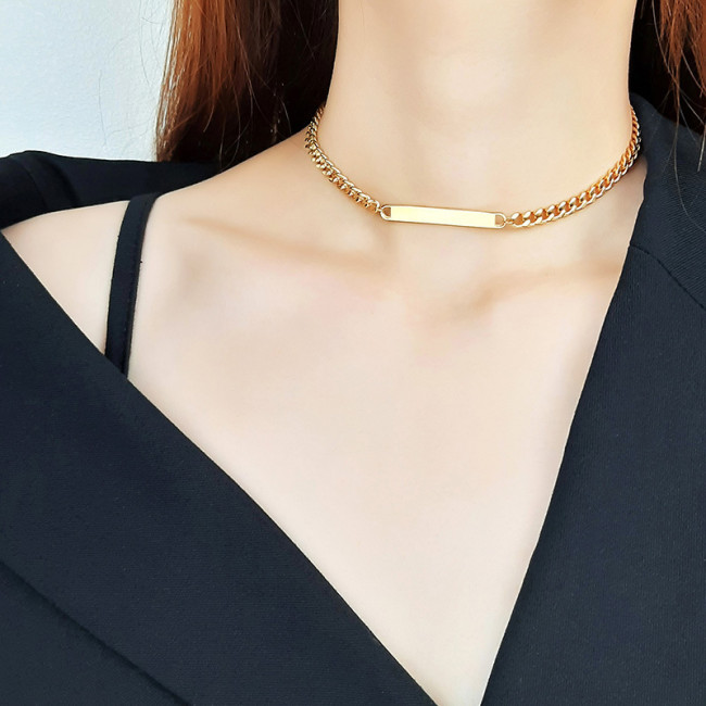 Wholesale Stainless Steel Curb Chain Horizontal Bar Necklace