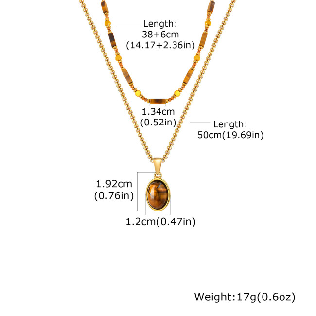 Wholesale Stainless Steel Vintage Tiger Eye Double Layer Necklace