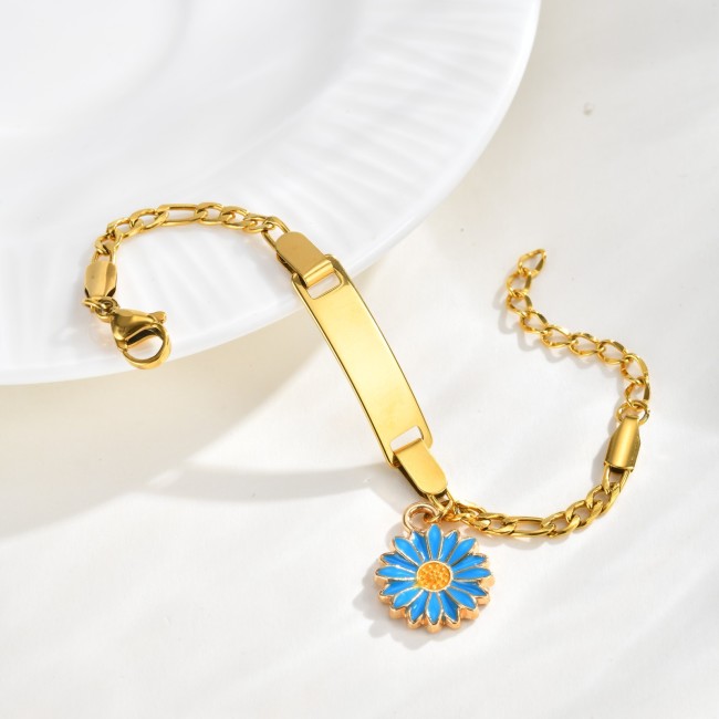 Wholesale Stainless Steel Personalized Sunflower ID Bracelet for Kid