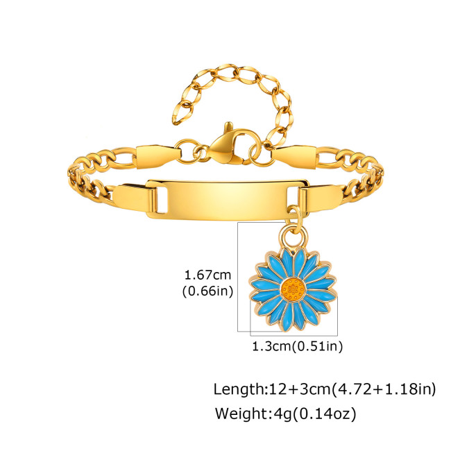 Wholesale Stainless Steel Personalized Sunflower ID Bracelet for Kid