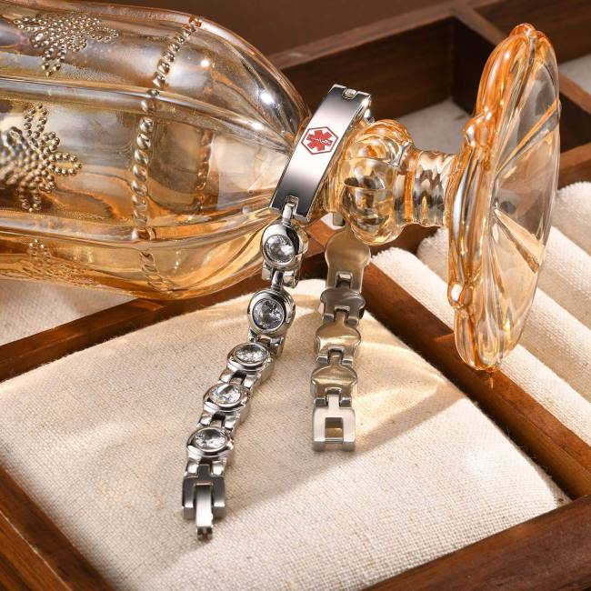 Wholesale Stainless Steel Cubic Zirconia Medical Alert Bracelet