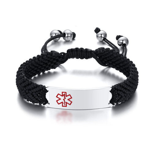 Wholesale Stainless Steel Engravable Medical Alert Braided Bracelet